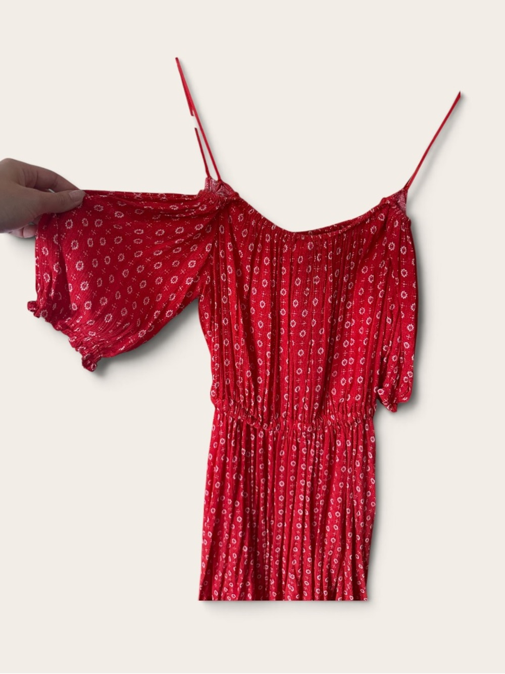 Skylar + Madison Coral Red Floral Off-Shoulder Mini Dress
